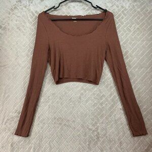 Pacific Sunwear of California Womens S T Shirt Brown Long Sleeve Cropped Ribbed